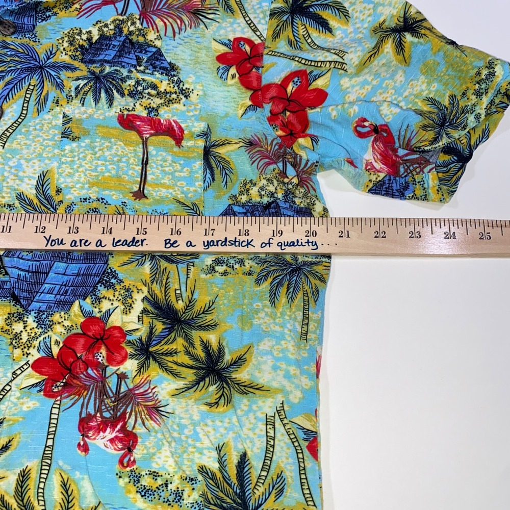 George Mens‎ Tropical Flamingo Palm Tree Hawaiian Shirt Size M - Picture 3 of 6